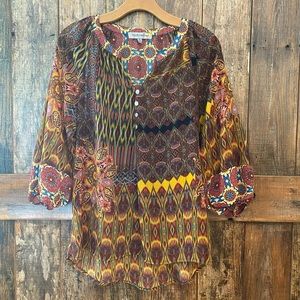 Fig & Flower S Yellow BOHO Mixed Floral Blouse